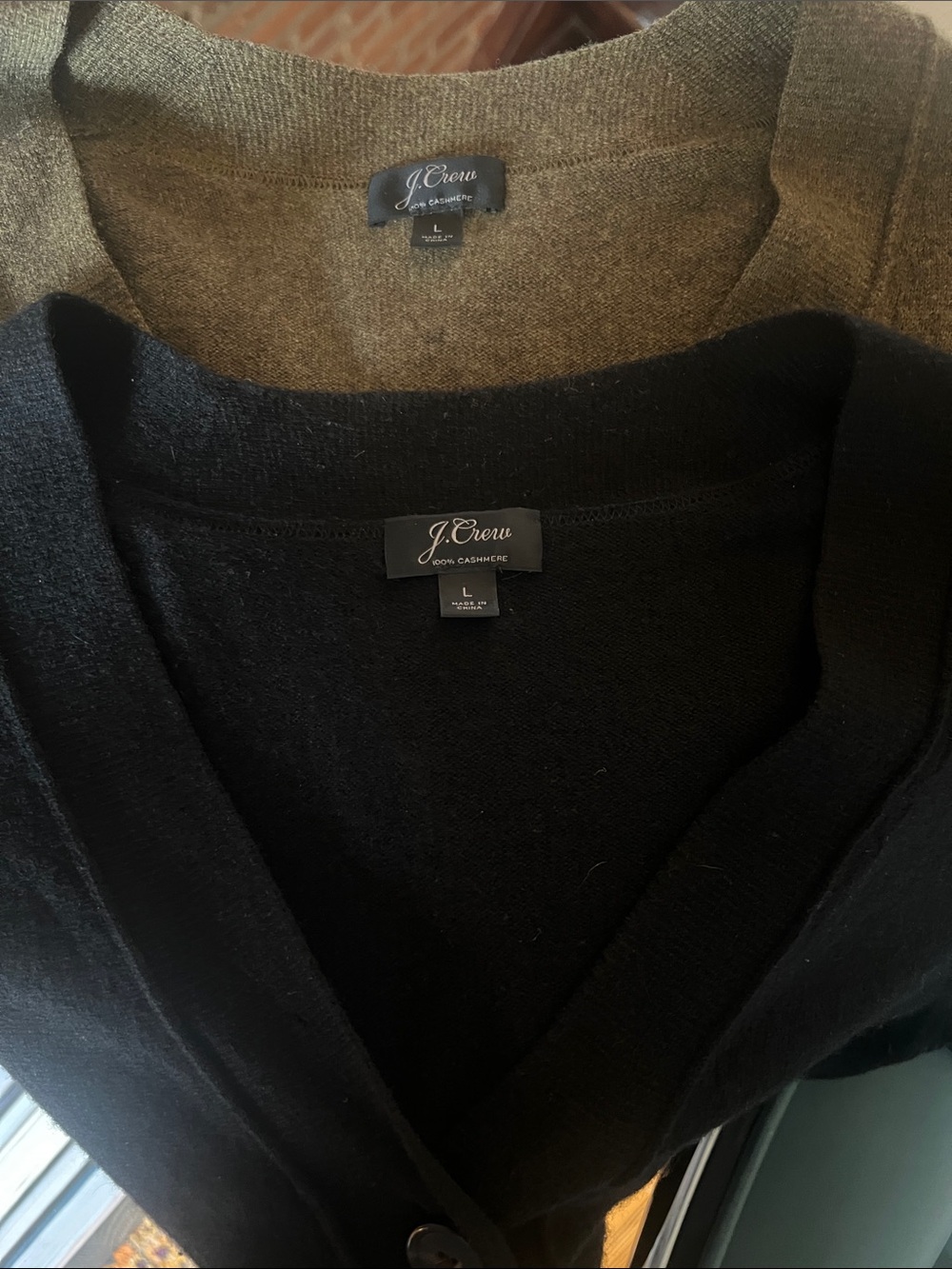 Set of 2 J.Crew Cashmere Cardigans, Black & Olive Green, Large (AS-IS condition)